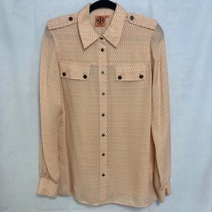 Tory Burch Blouse Long Sleeve Print SILK Peach CP